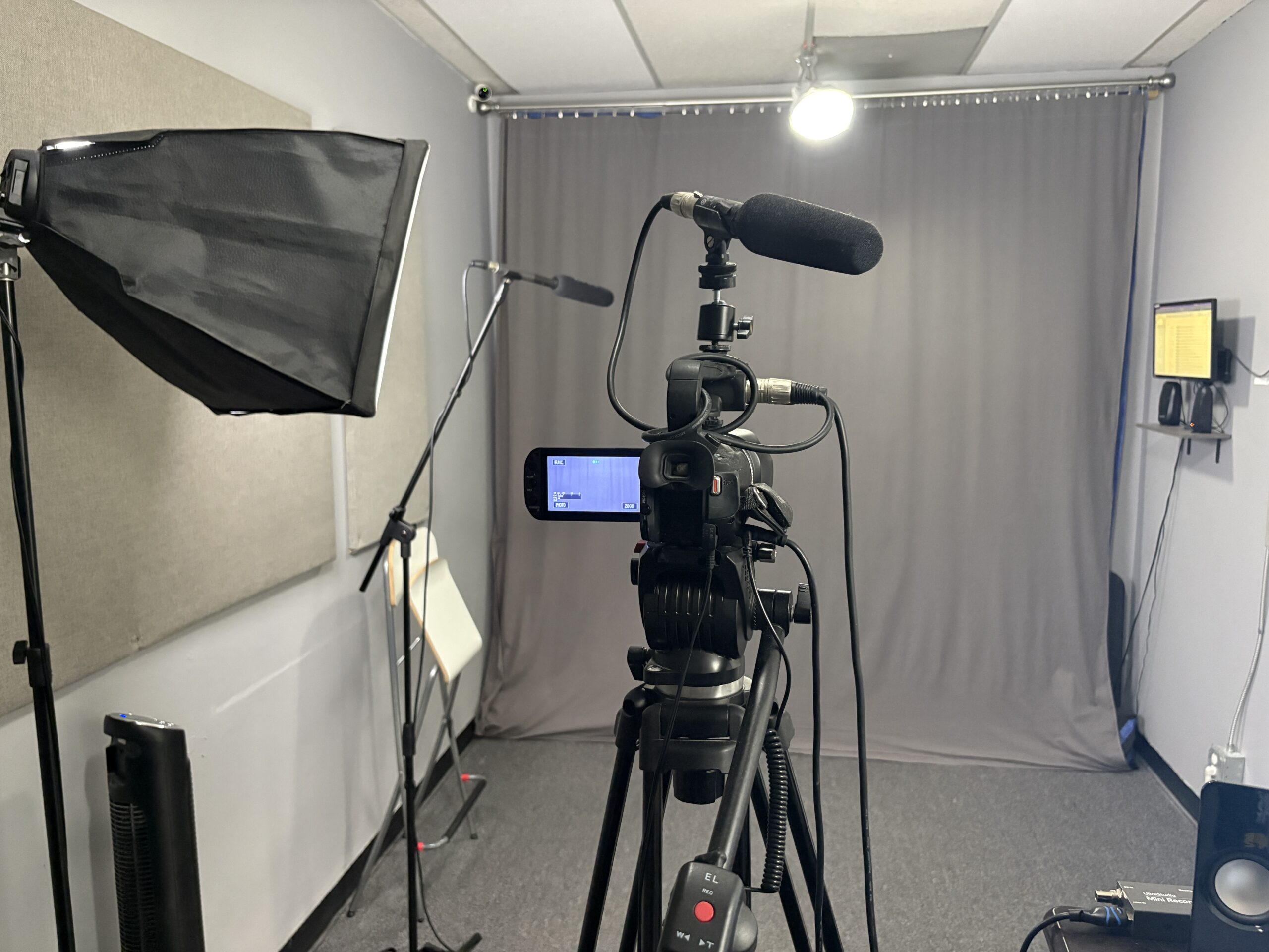 Camera, lighting and sound equipment in the Compass Actor Services studio